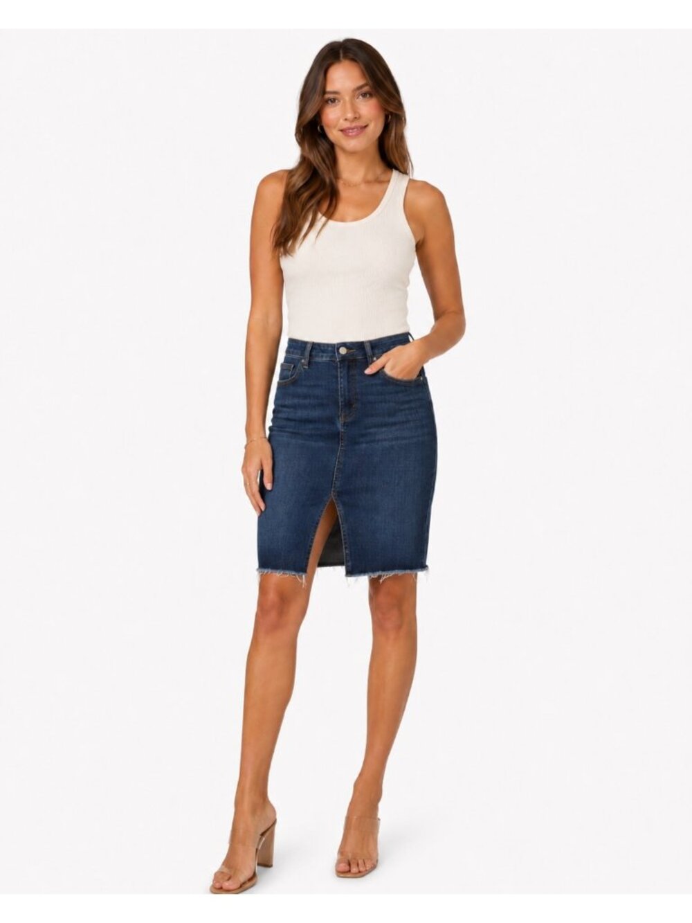 Joe’s Jeans Denim Pencil Skirt Dark Wash Raw Hem Front Slit Size 29